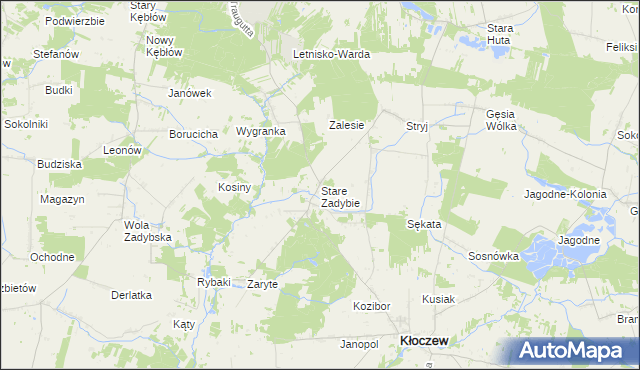 mapa Stare Zadybie, Stare Zadybie na mapie Targeo