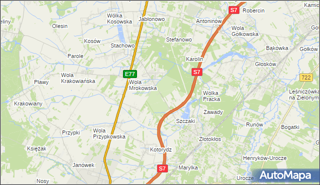 mapa Wola Mrokowska, Wola Mrokowska na mapie Targeo