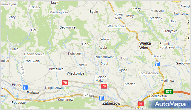 mapa Bolechowice gmina Zabierzów, Bolechowice gmina Zabierzów na mapie Targeo