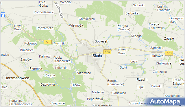 mapa Skała powiat krakowski, Skała powiat krakowski na mapie Targeo