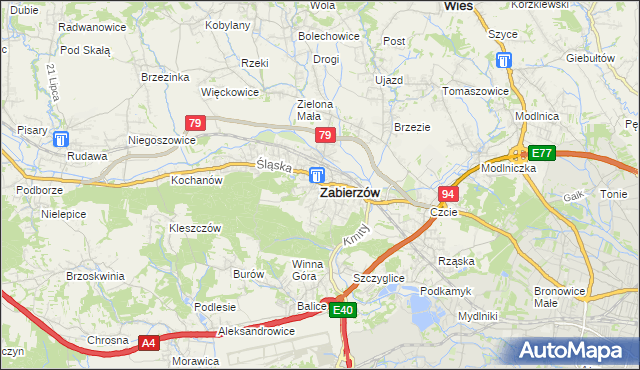mapa Zabierzów powiat krakowski, Zabierzów powiat krakowski na mapie Targeo