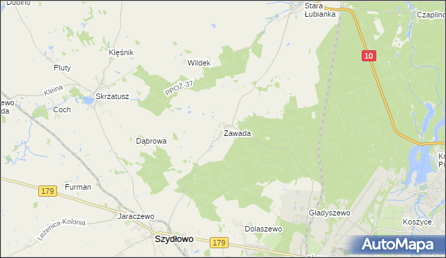 mapa Zawada gmina Szydłowo, Zawada gmina Szydłowo na mapie Targeo