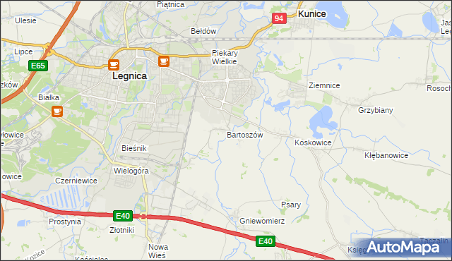 mapa Bartoszów gmina Legnickie Pole, Bartoszów gmina Legnickie Pole na mapie Targeo