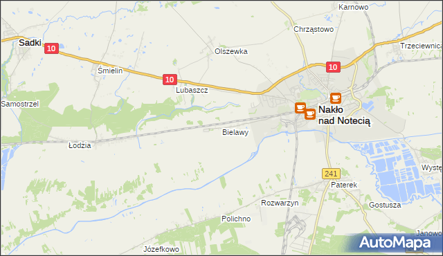 mapa Bielawy gmina Nakło nad Notecią, Bielawy gmina Nakło nad Notecią na mapie Targeo