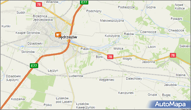 mapa Borki gmina Jędrzejów, Borki gmina Jędrzejów na mapie Targeo