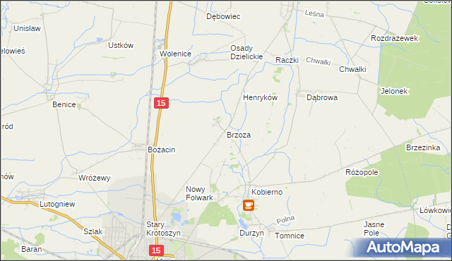 mapa Brzoza gmina Krotoszyn, Brzoza gmina Krotoszyn na mapie Targeo