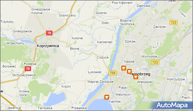 mapa Ciszyca gmina Koprzywnica, Ciszyca gmina Koprzywnica na mapie Targeo