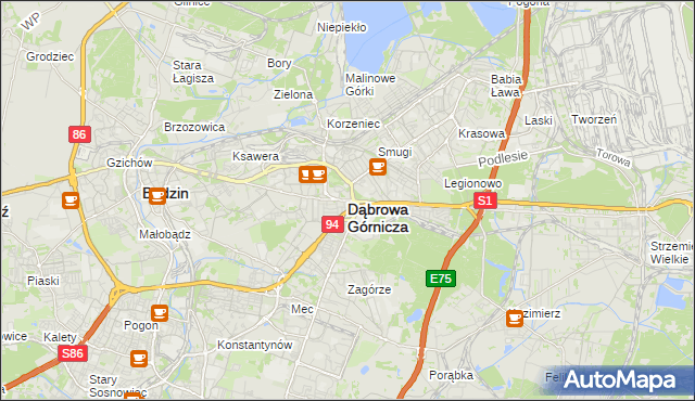 mapa Dąbrowa Górnicza, Dąbrowa Górnicza na mapie Targeo