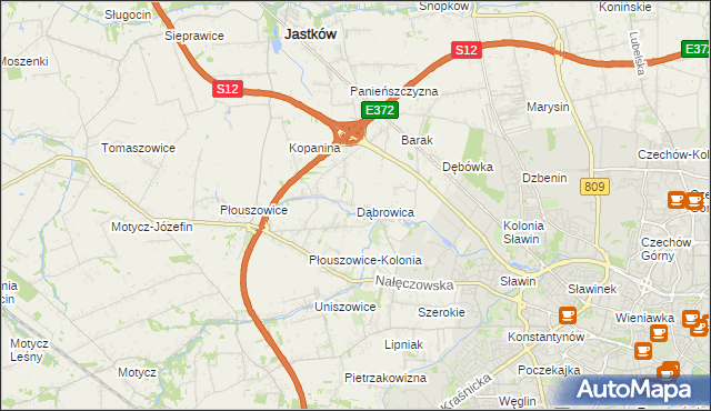 mapa Dąbrowica gmina Jastków, Dąbrowica gmina Jastków na mapie Targeo