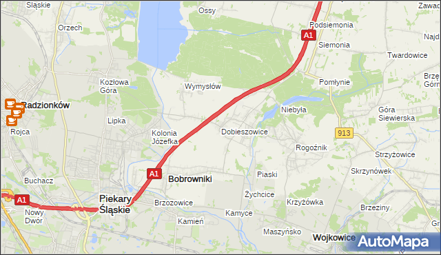 mapa Dobieszowice gmina Bobrowniki, Dobieszowice gmina Bobrowniki na mapie Targeo