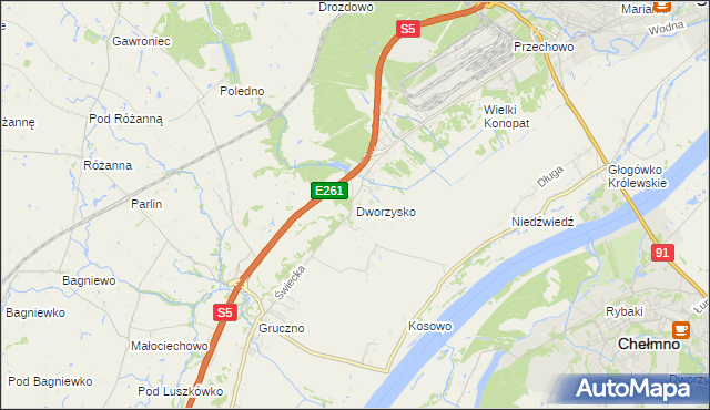 mapa Dworzysko gmina Świecie, Dworzysko gmina Świecie na mapie Targeo