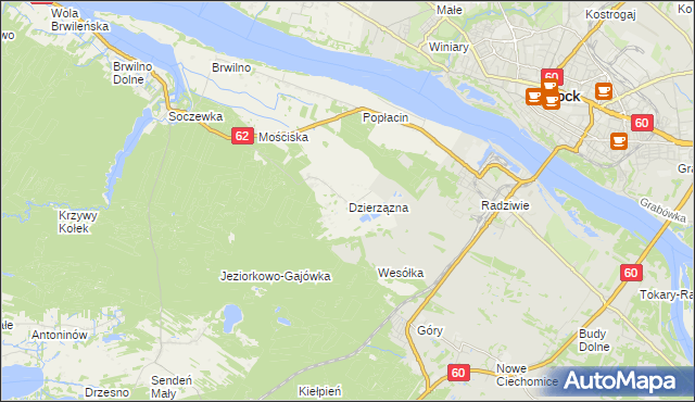 mapa Dzierzązna gmina Nowy Duninów, Dzierzązna gmina Nowy Duninów na mapie Targeo