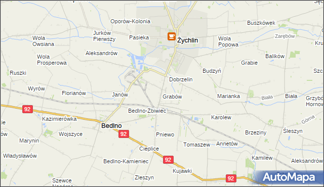 mapa Grabów gmina Żychlin, Grabów gmina Żychlin na mapie Targeo