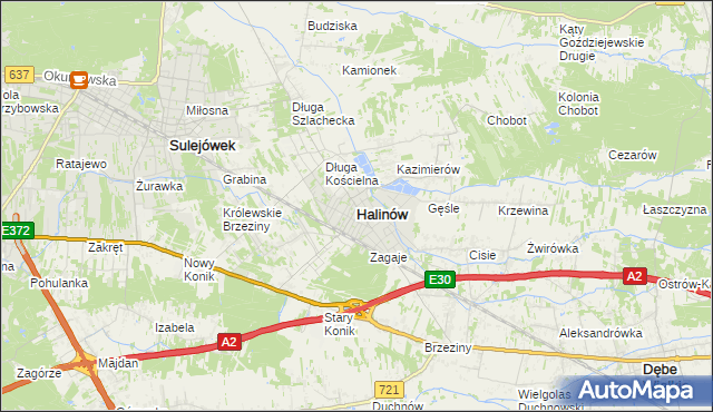 mapa Halinów powiat miński, Halinów powiat miński na mapie Targeo