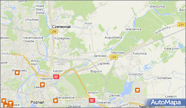 mapa Janikowo gmina Swarzędz, Janikowo gmina Swarzędz na mapie Targeo