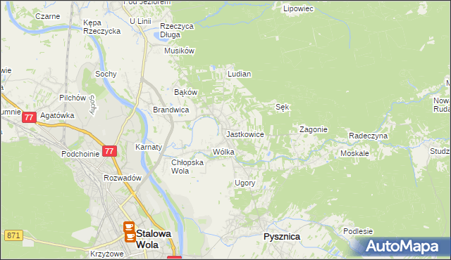 mapa Jastkowice, Jastkowice na mapie Targeo