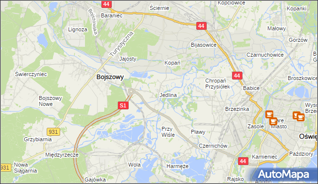 mapa Jedlina gmina Bojszowy, Jedlina gmina Bojszowy na mapie Targeo