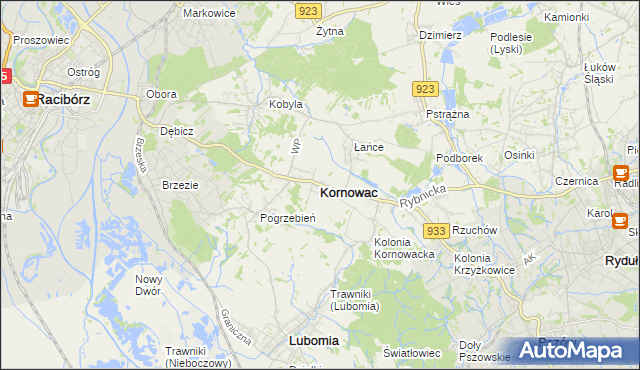 mapa Kornowac, Kornowac na mapie Targeo