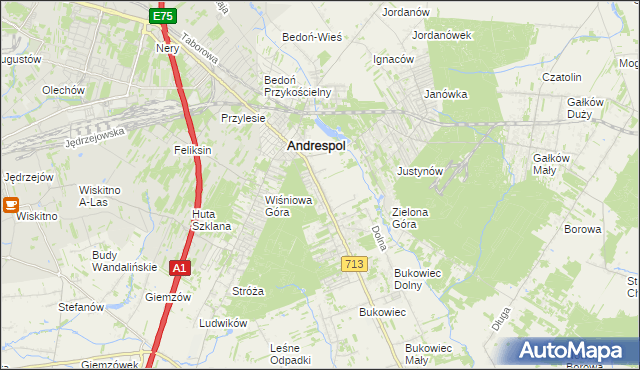 mapa Kraszew gmina Andrespol, Kraszew gmina Andrespol na mapie Targeo