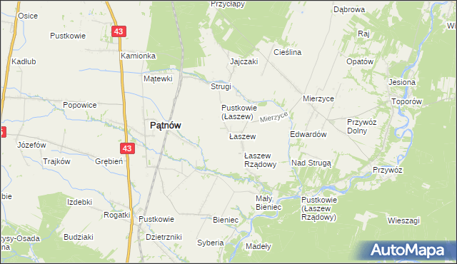 mapa Łaszew gmina Wierzchlas, Łaszew gmina Wierzchlas na mapie Targeo