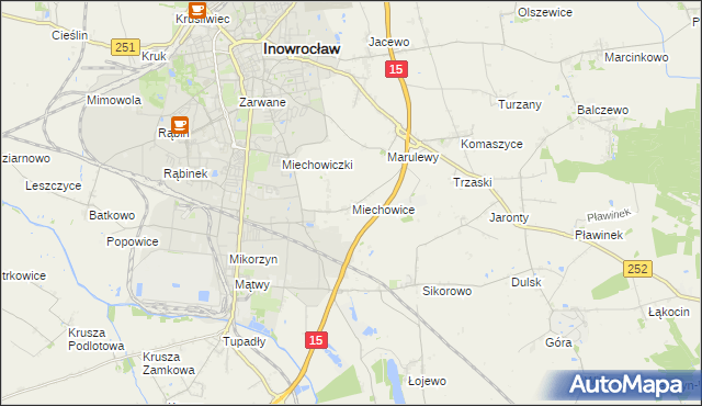 mapa Miechowice gmina Inowrocław, Miechowice gmina Inowrocław na mapie Targeo