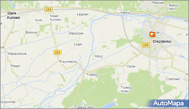 mapa Milicz gmina Drezdenko, Milicz gmina Drezdenko na mapie Targeo