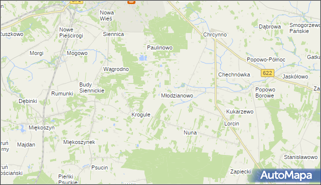 mapa Młodzianowo gmina Nasielsk, Młodzianowo gmina Nasielsk na mapie Targeo