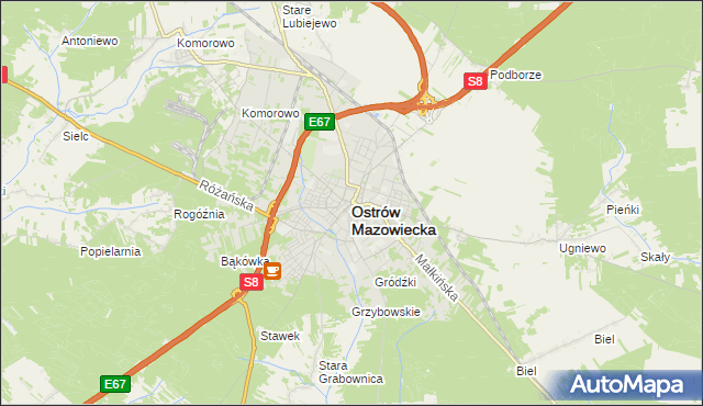 mapa Ostrów Mazowiecka, Ostrów Mazowiecka na mapie Targeo