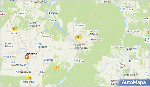 mapa Ostrowy nad Okszą, Ostrowy nad Okszą na mapie Targeo