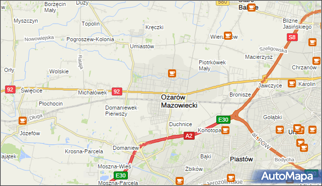 mapa Ożarów Mazowiecki, Ożarów Mazowiecki na mapie Targeo