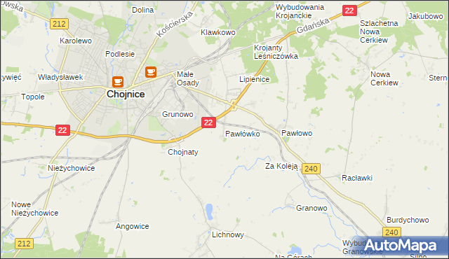 mapa Pawłówko gmina Chojnice, Pawłówko gmina Chojnice na mapie Targeo