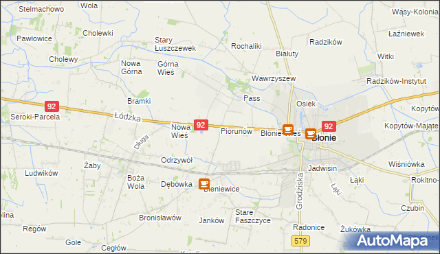 mapa Piorunów gmina Błonie, Piorunów gmina Błonie na mapie Targeo