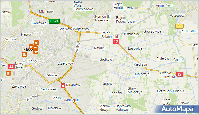 mapa Sadków gmina Jedlnia-Letnisko, Sadków gmina Jedlnia-Letnisko na mapie Targeo