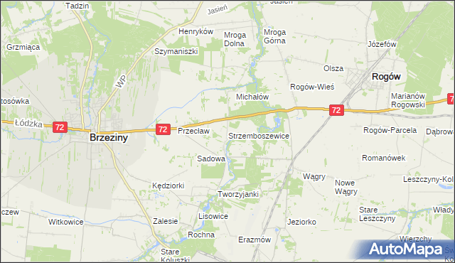 mapa Strzemboszewice, Strzemboszewice na mapie Targeo