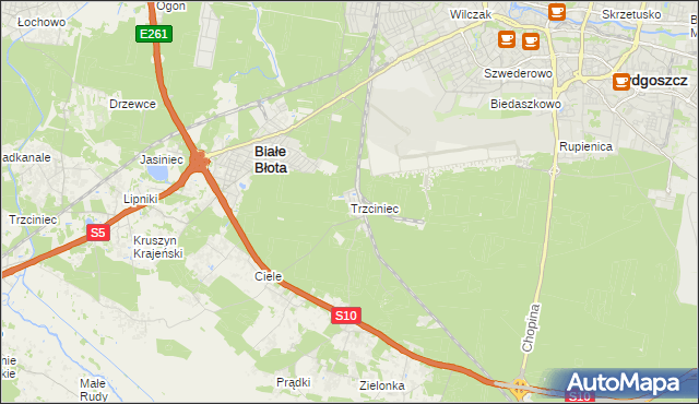 mapa Trzciniec gmina Białe Błota, Trzciniec gmina Białe Błota na mapie Targeo