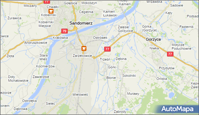 mapa Trześń gmina Gorzyce, Trześń gmina Gorzyce na mapie Targeo