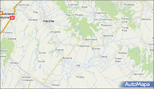 mapa Trześniów gmina Haczów, Trześniów gmina Haczów na mapie Targeo