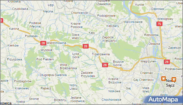 mapa Trzetrzewina, Trzetrzewina na mapie Targeo