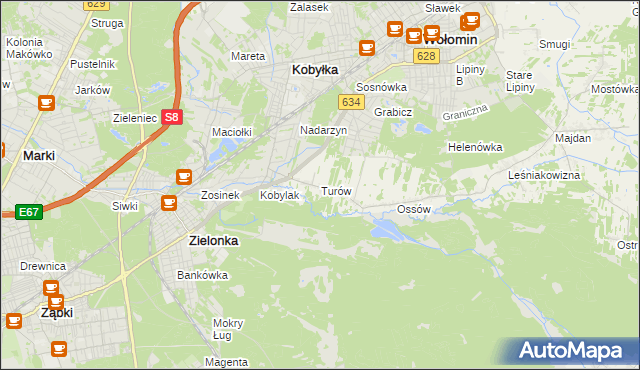 mapa Turów gmina Wołomin, Turów gmina Wołomin na mapie Targeo