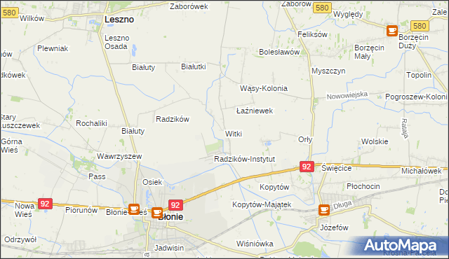 mapa Witki gmina Błonie, Witki gmina Błonie na mapie Targeo