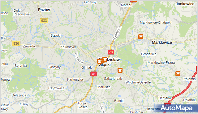 mapa Wodzisławia Śląskiego, Wodzisław Śląski na mapie Targeo