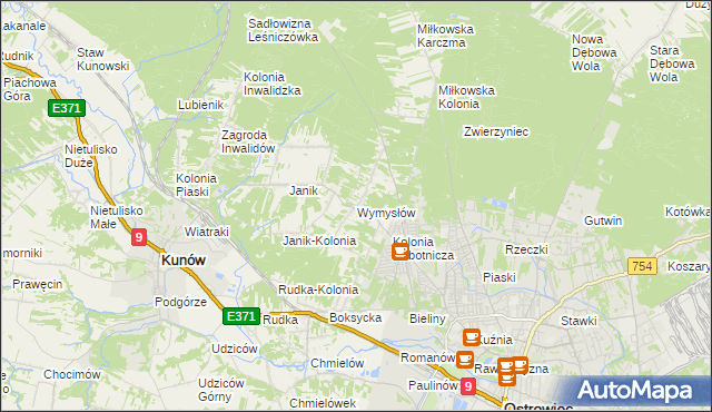 mapa Wymysłów gmina Kunów, Wymysłów gmina Kunów na mapie Targeo