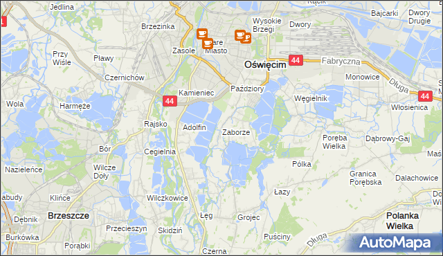 mapa Zaborze gmina Oświęcim, Zaborze gmina Oświęcim na mapie Targeo