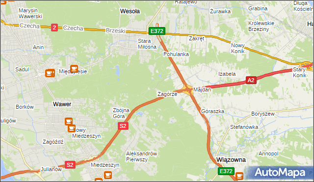 mapa Zagórze gmina Wiązowna, Zagórze gmina Wiązowna na mapie Targeo