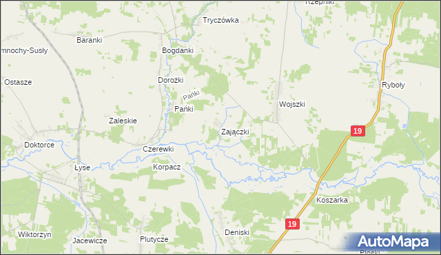 mapa Zajączki gmina Juchnowiec Kościelny, Zajączki gmina Juchnowiec Kościelny na mapie Targeo