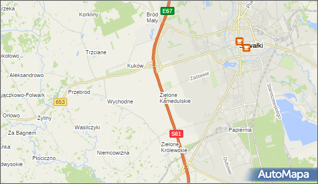 mapa Zielone Kamedulskie, Zielone Kamedulskie na mapie Targeo