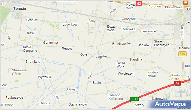 mapa Cegłów gmina Baranów, Cegłów gmina Baranów na mapie Targeo