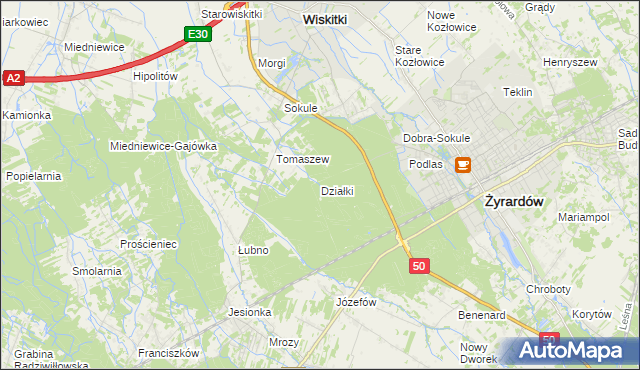 mapa Działki gmina Wiskitki, Działki gmina Wiskitki na mapie Targeo