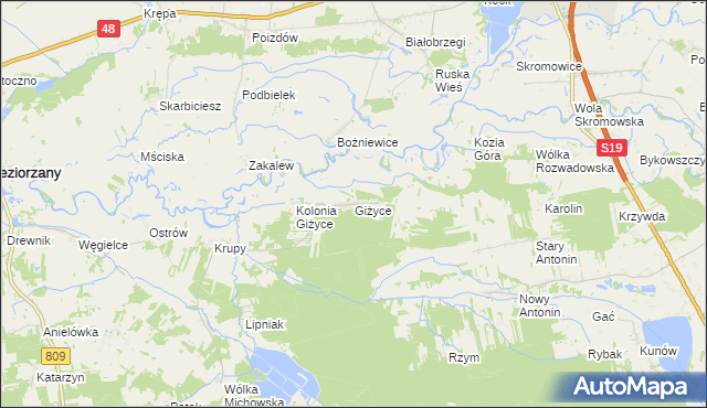 mapa Giżyce gmina Michów, Giżyce gmina Michów na mapie Targeo