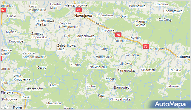 mapa Homrzyska, Homrzyska na mapie Targeo